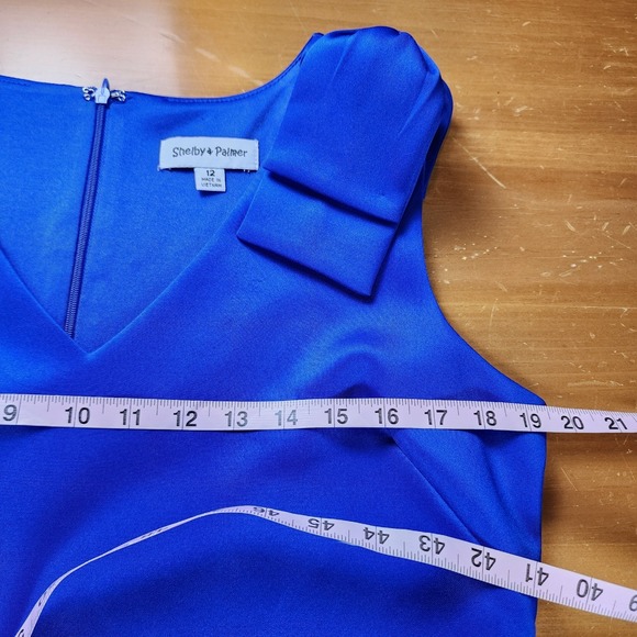 Shelby & Palmer Sheath Dress Womens 12 Royal Blue Stretch Bow at Shoulder Party - Picture 6 of 10